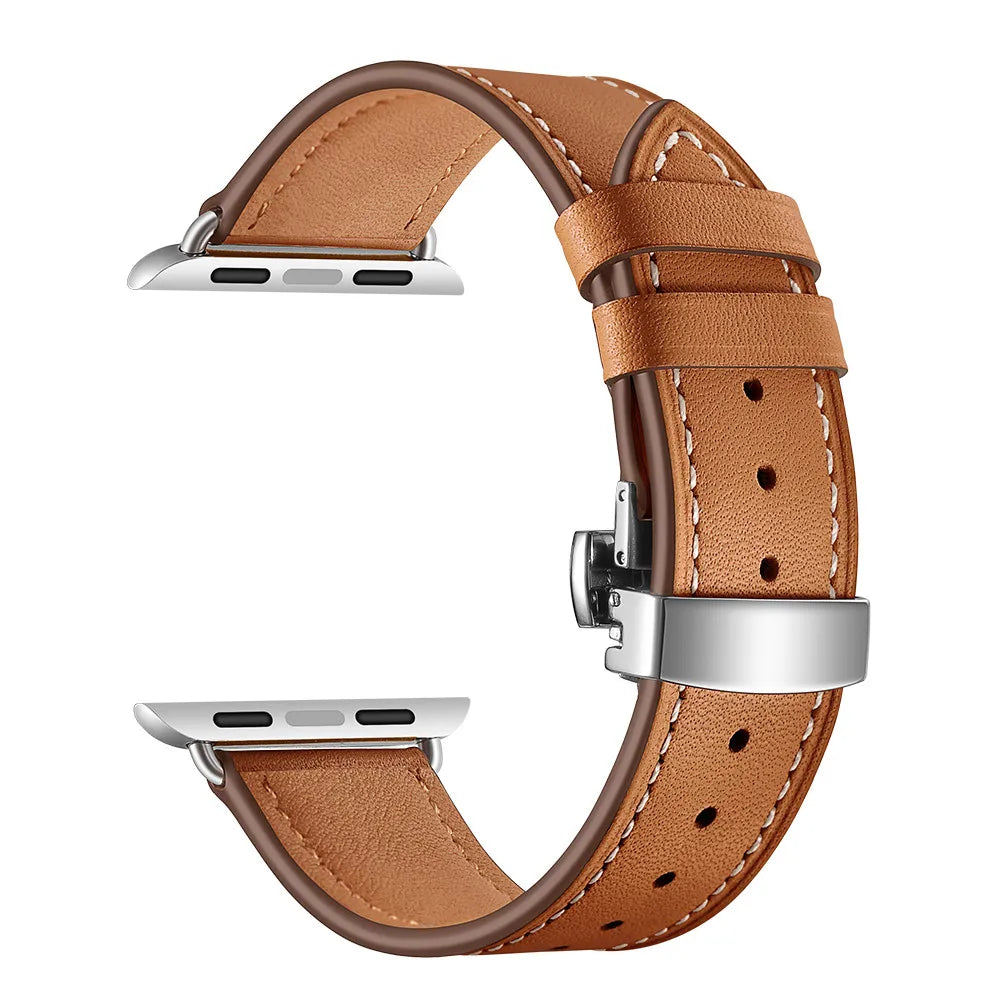 Fabric Watch Band for Apple Watch 38mm 40mm 41mm 42mm 44mm 45mm – Silver button brown