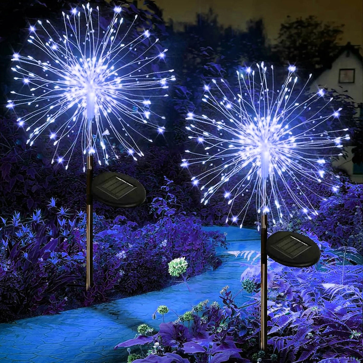 Solar Garden Firework Lights, Dandelion Stake Decor with 60–420 LEDs – 200LED Blue