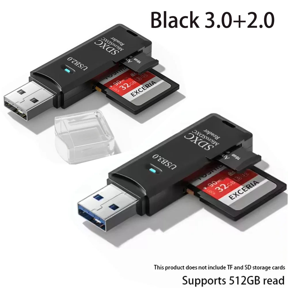 2-in-1 USB Memory Card Reader for SD and TF Cards – Black3.0 2.0