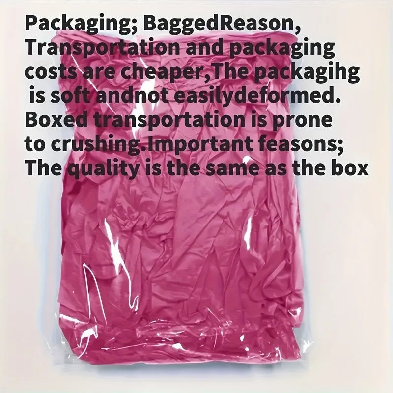 Bulk pack of rose red disposable nitrile gloves in a clear plastic bag