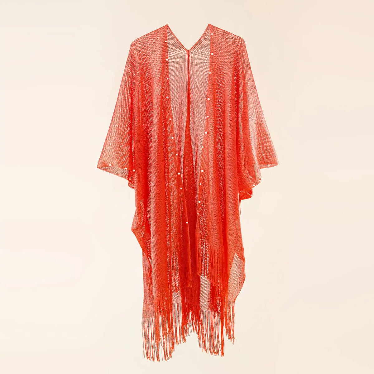 Transparent Chiffon Beach Cardigan with Pearl Buckle - One Size – B
