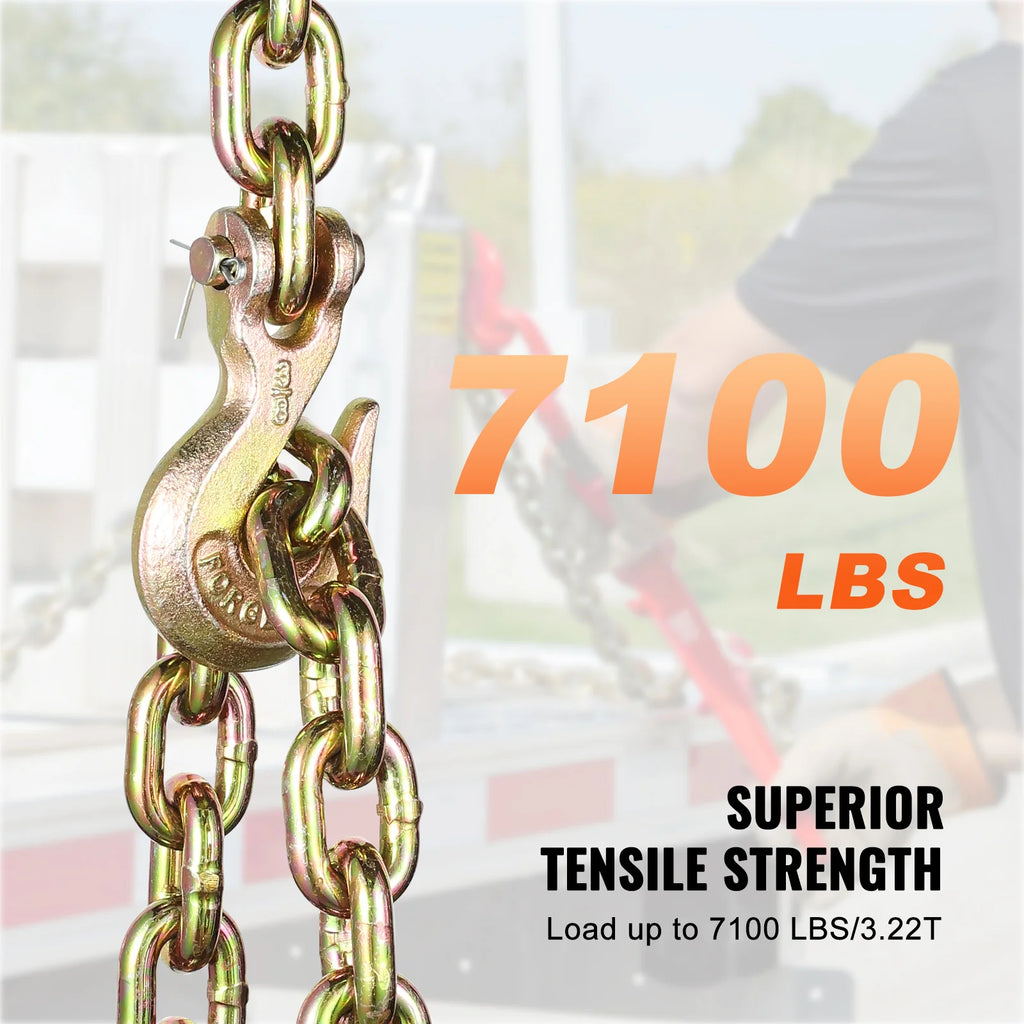 SucceBuy 2-Pack G80 Transport Binder Chain 3/8" 5/16" Tow Chain with Clevis Hook Logging Chain for Towing Truck Tie Down – view 5