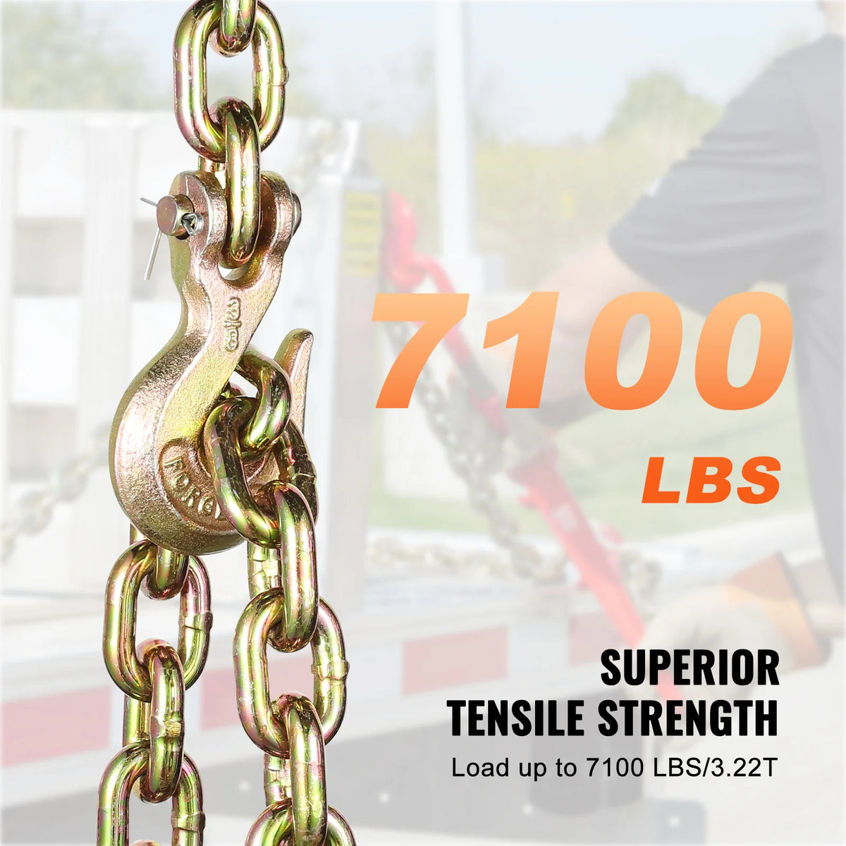 SucceBuy 2-Pack G80 Transport Binder Chain 3/8" 5/16" Tow Chain with Clevis Hook Logging Chain for Towing Truck Tie Down – view 5