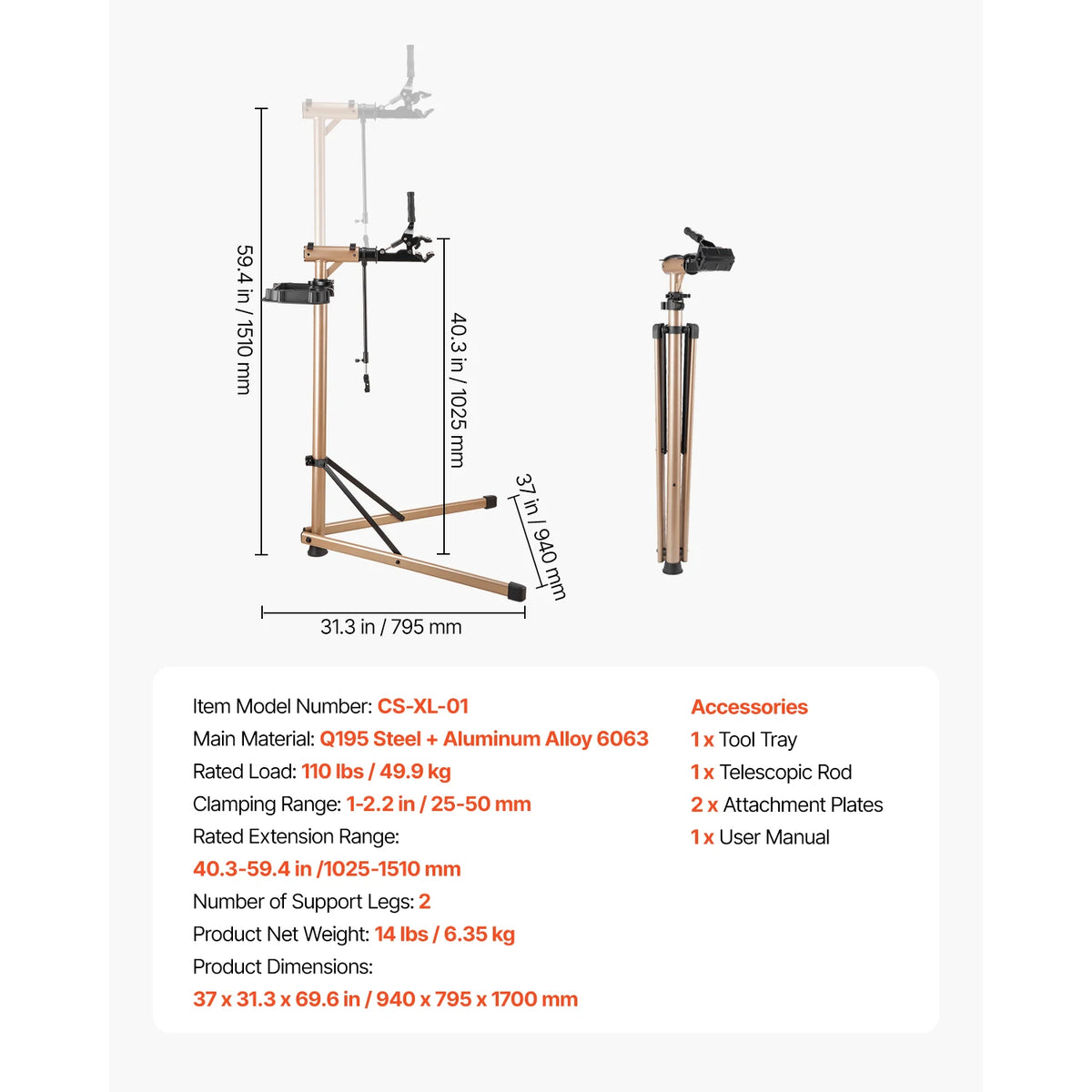SucceBuy Foldable Bike Repair Stand with Adjustable Clamp – aluminum alloy 110lb