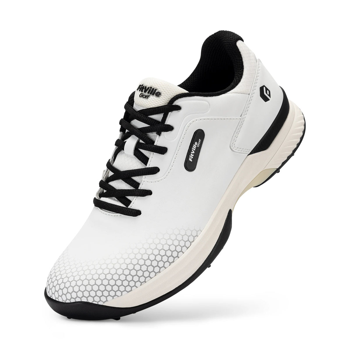 FitVille SpeedEx Wide Men's Golf Shoes with Roomy Toe Box – White Black