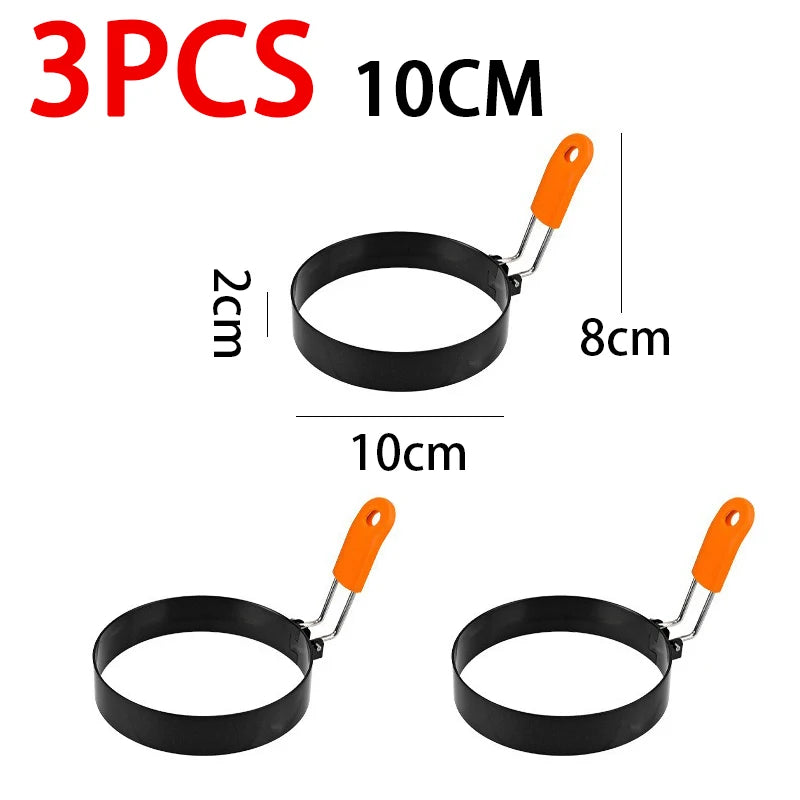 Stainless Steel Fried Egg Ring with Heat-Resistant Foldable Handle – 3pcs-10cm