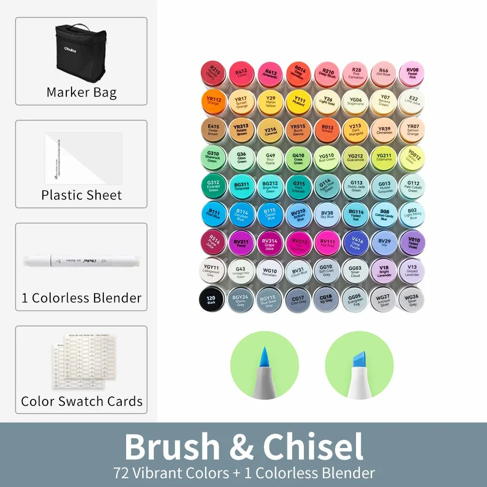 Ohuhu Honolulu Dual-Tip Alcohol Art Marker Set with Carrying Case – 72 Colors