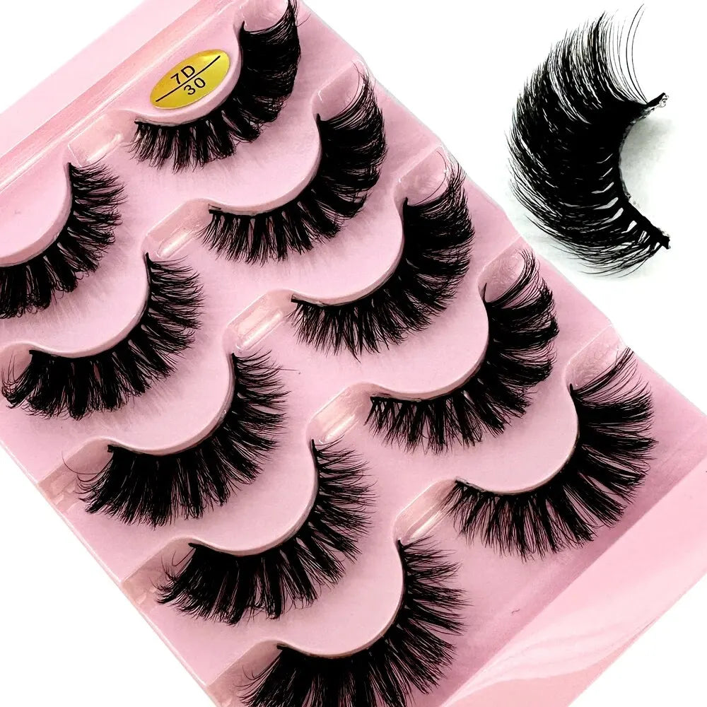 3D Natural D Curl False Eyelashes - 5 Pairs Synthetic Wispy Strip Lashes – 5pairs7D30