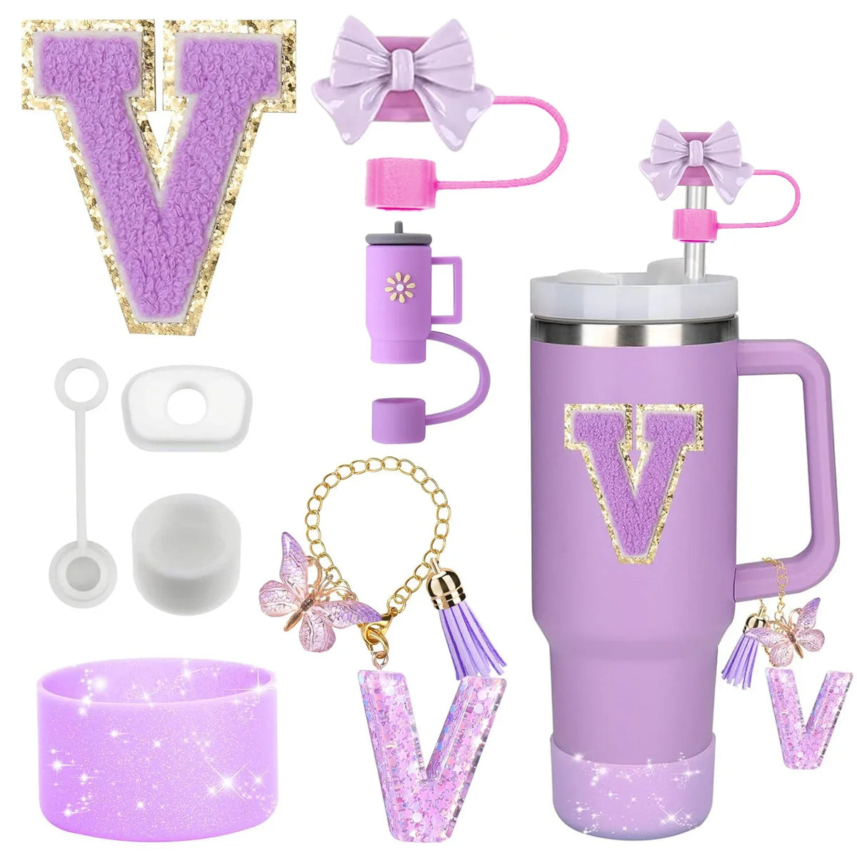 8-Piece Purple Silicone Accessory Set for 30oz and 40oz Tumblers – V-Purple-8pcs