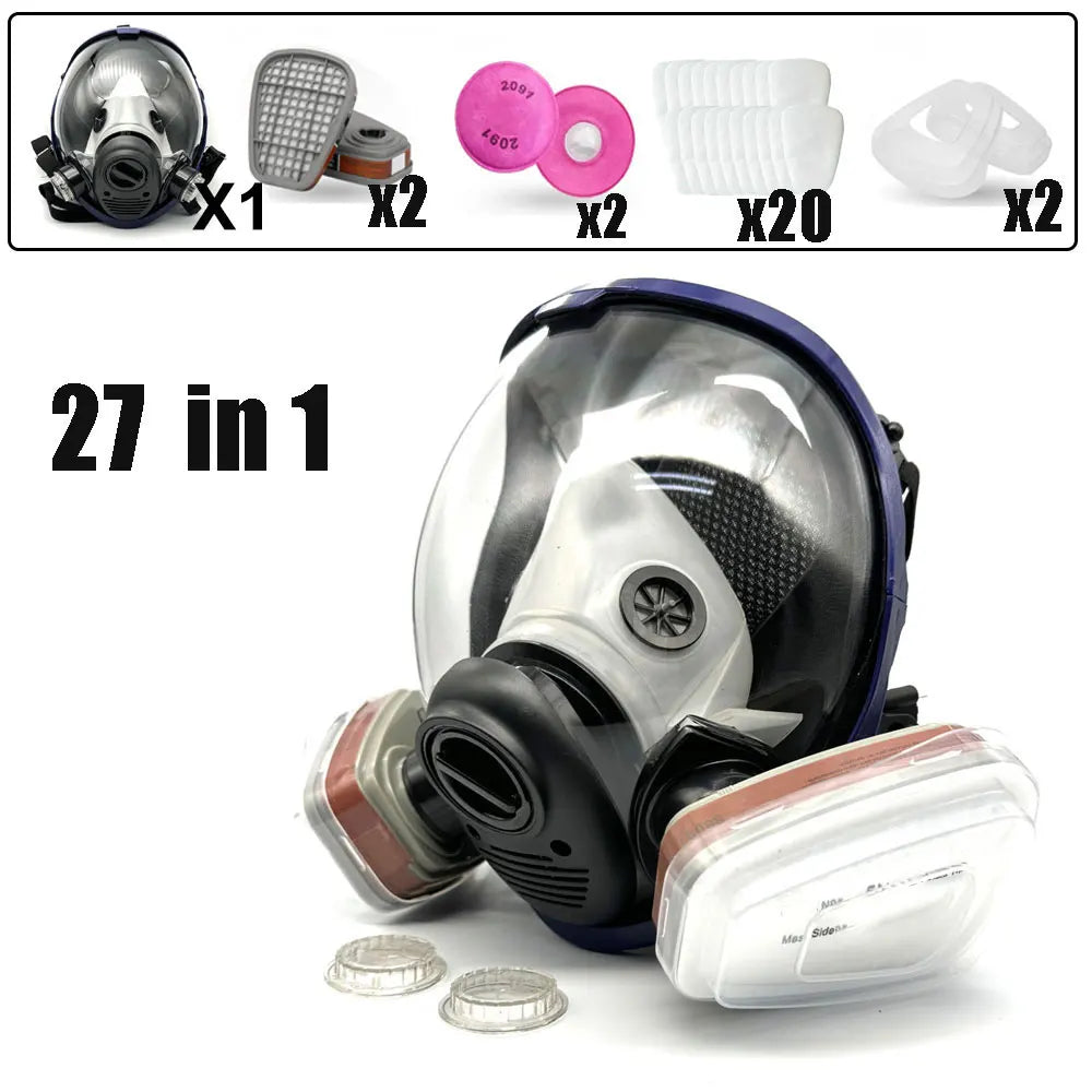 Full Face Respirator Gas Mask with 40 mm Activated Carbon Filter – 27in1