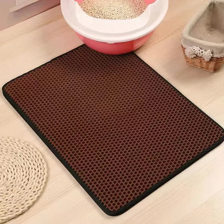 Double-Layer Waterproof Cat Litter Mat, Non-Slip Pet Sand Trap Pad – Coffee