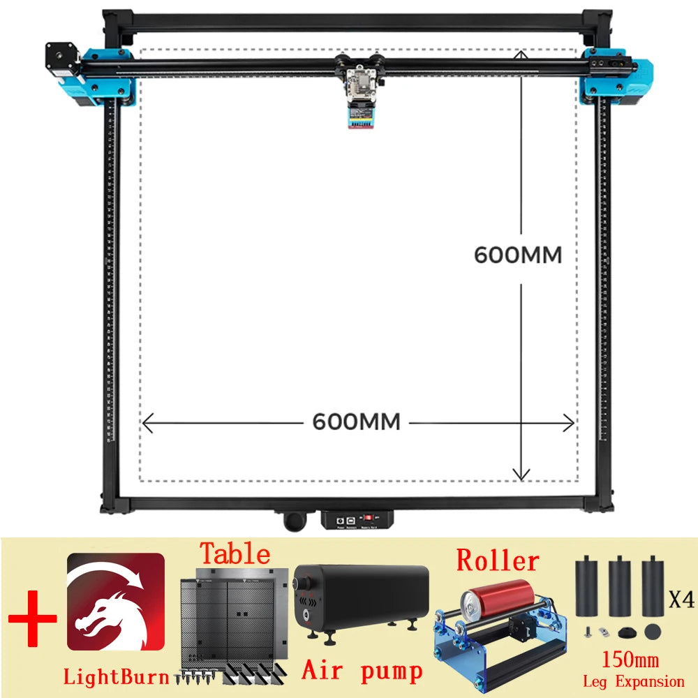 TwoTrees CNC Laser Engraver, 600x600mm, 40W or 80W, Wood & Metal Cutting – Package 7