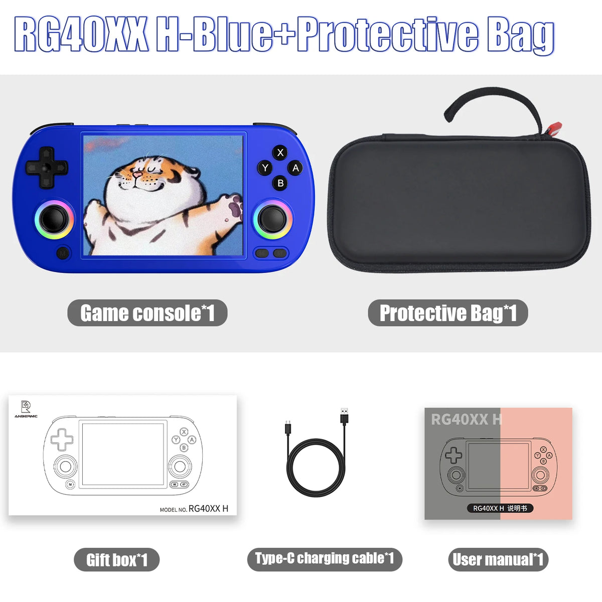 Anbernic RG40XX H Retro Handheld Game Console, 4.0-inch IPS Screen – Blue Bag
