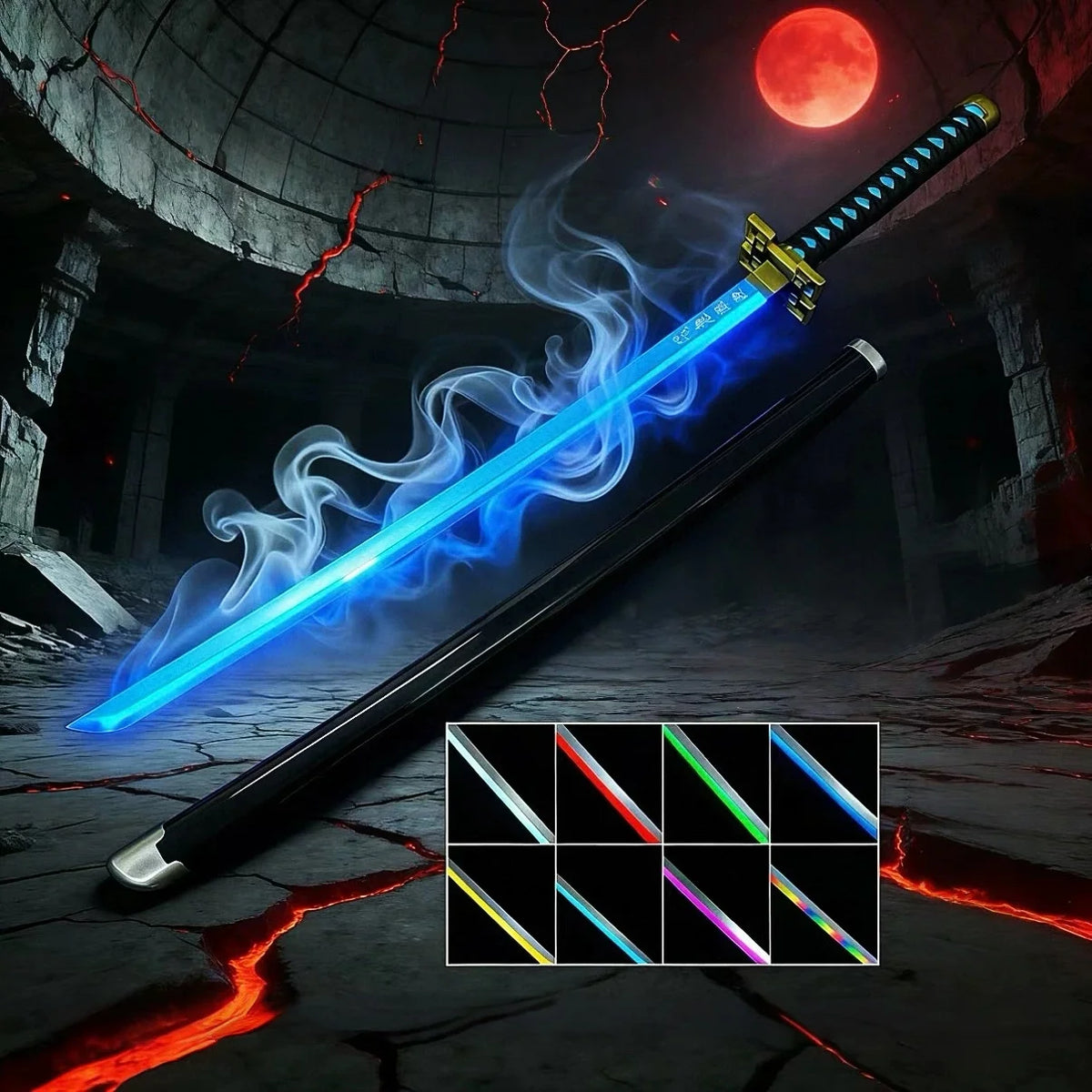 40-inch Demon Slayer Muichirou LED Wooden Katana Cosplay Prop – muichirou-Blue