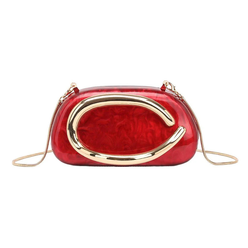 Women's Metal Box Clutch Handbag for Evening Party and Wedding – red