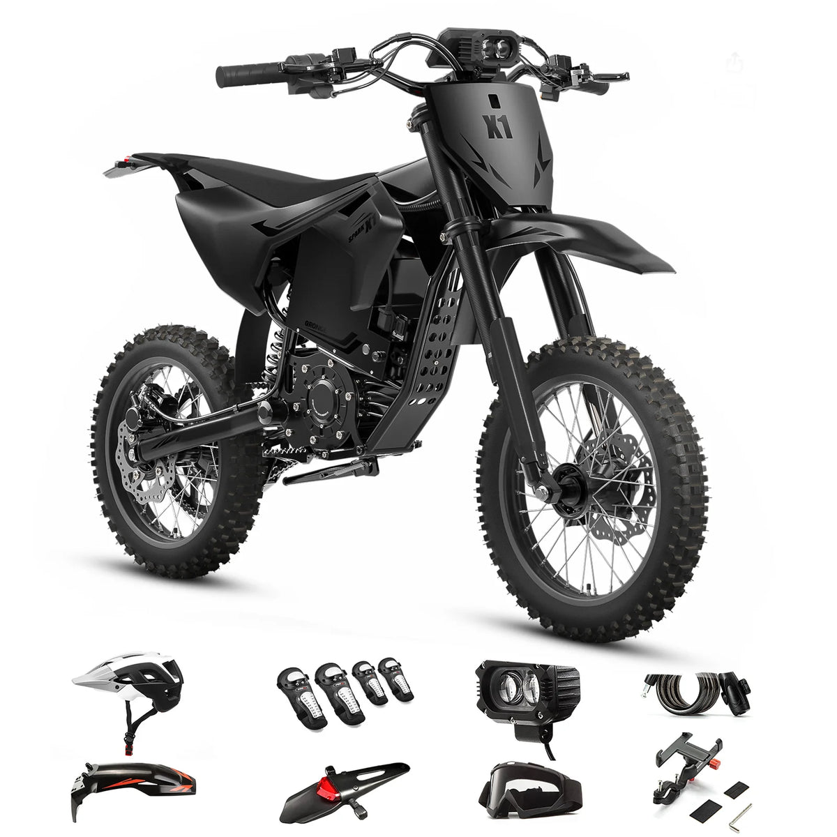 Qronge X1 Spark Electric Dirt Bike, 4500W Motor, 60V 28.8Ah Battery – Black Set
