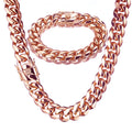 Rose gold tone cuban link chain and matching bracelet
