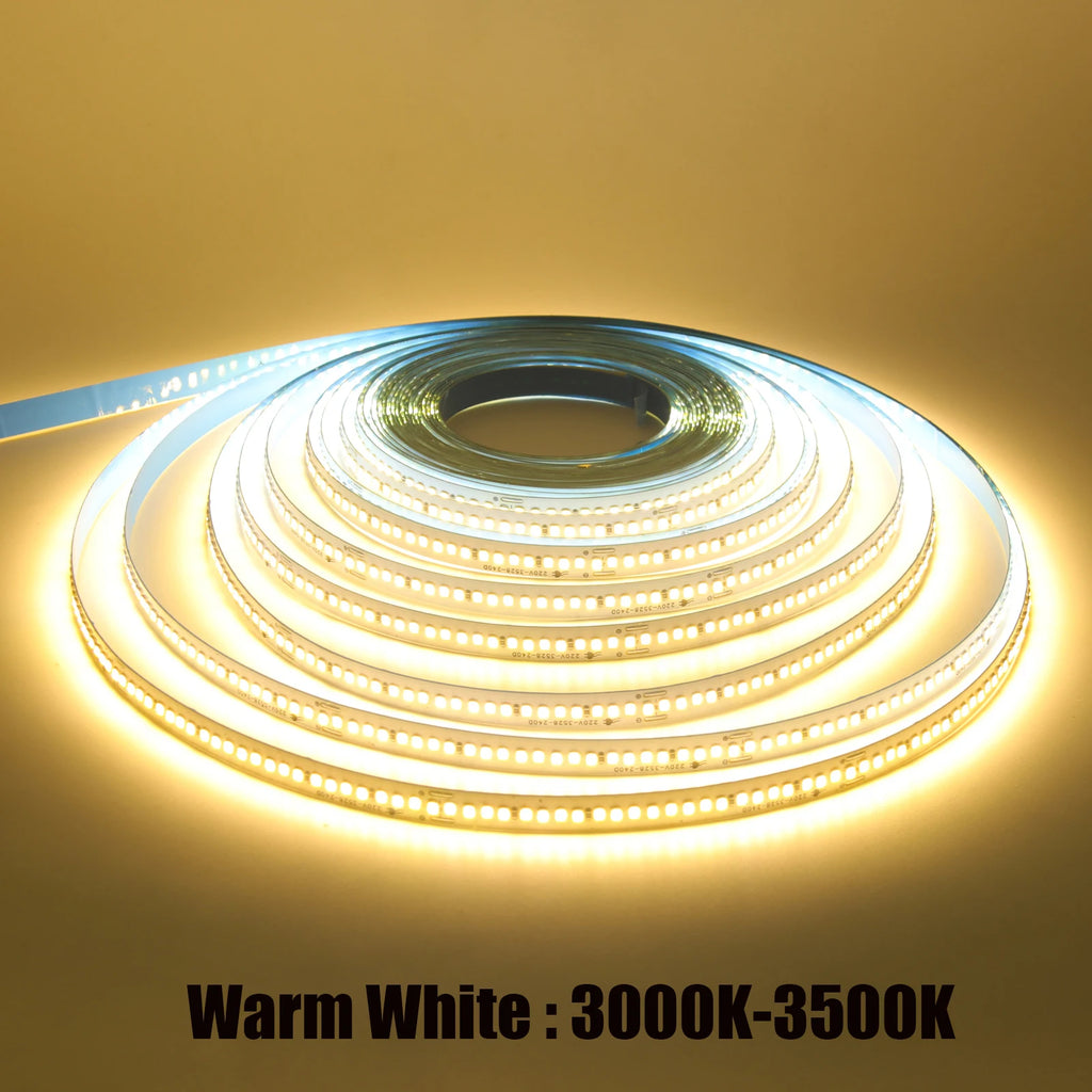 AC 110V 220V LED Strip With 2PIN Cable 240Leds/M IP44 3000K 4000K 7000K Self Adhesive Flexible Ribbon Stripe Home Decor Light – Warm White