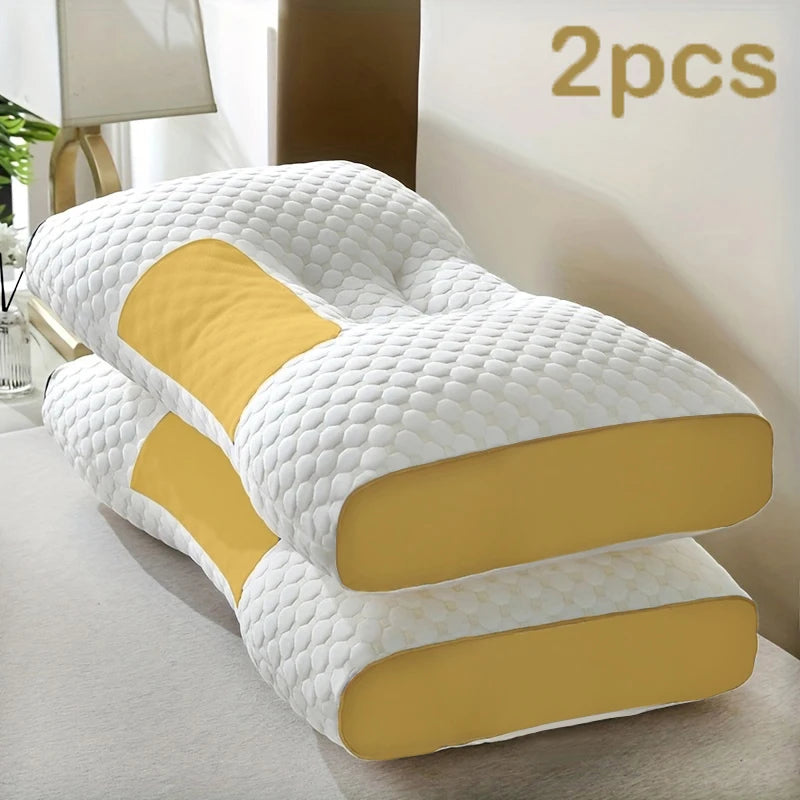 2-Piece Ergonomic Contour Massage Bed Pillows, 48 x 74 cm – Yellow 2pcs