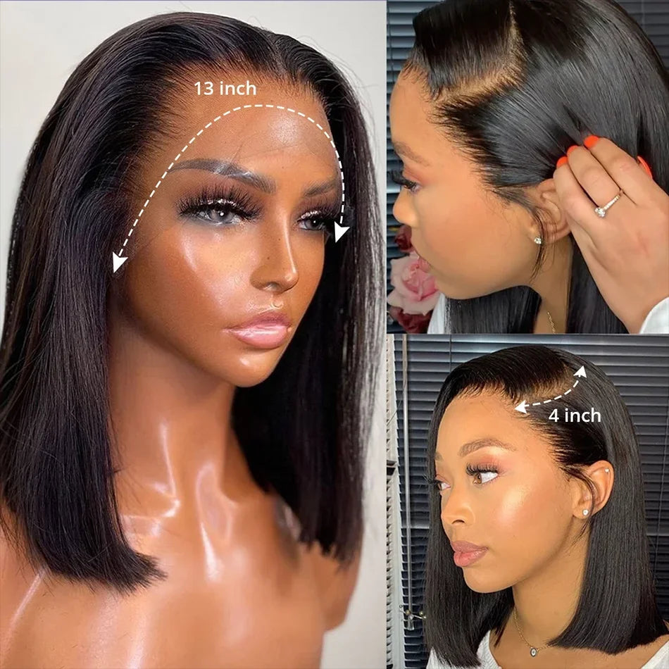 220% Density Bob Wigs Straight Human Hair Lace Front Wigs 13x4 Bob Brazilian Remy Hair Pre-plucked Lace Front Wigs 16 inch – view 3