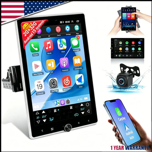 10-inch rotatable touch screen car stereo head unit with carplay and backup camera features