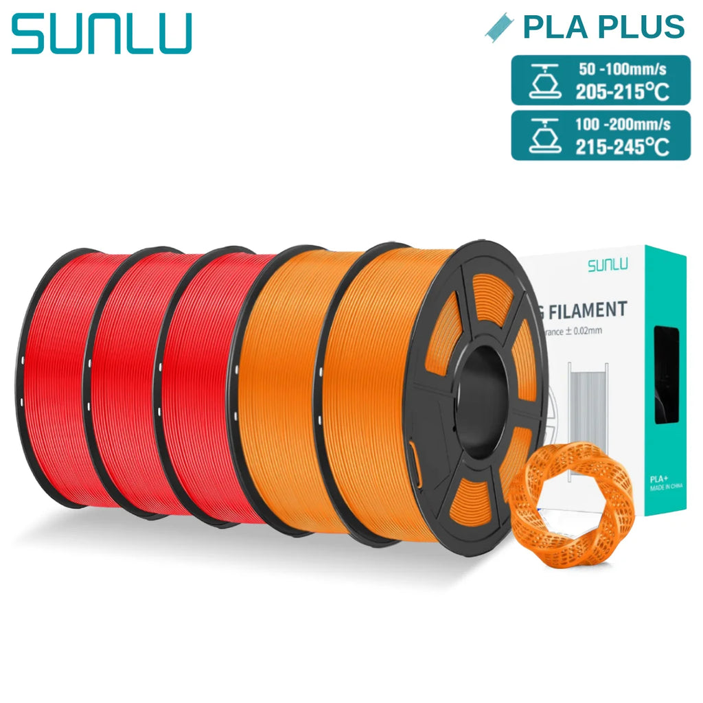 Sunlu 5kg PLA+ 3D Printer Filament, 1.75mm, Neatly Wound – 3Red 2Orange