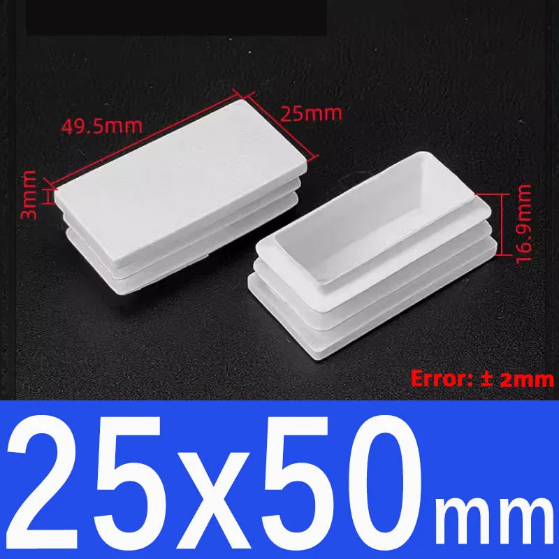 White Plastic Square/Rectangle Furniture Tube Plug End Cap – 25x50mm