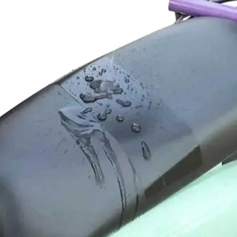 Waterproof black leather repair patch applied to a motorcycle seat