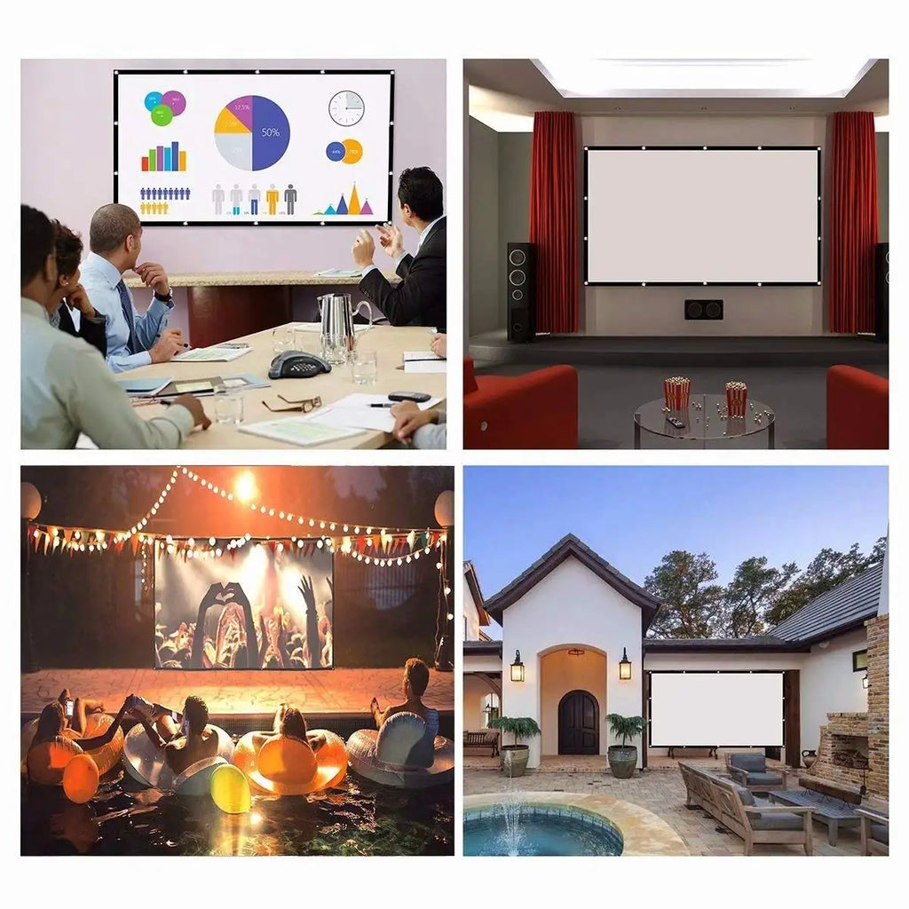 Versatile uses for a portable projection screen including business presentations and outdoor movie nights