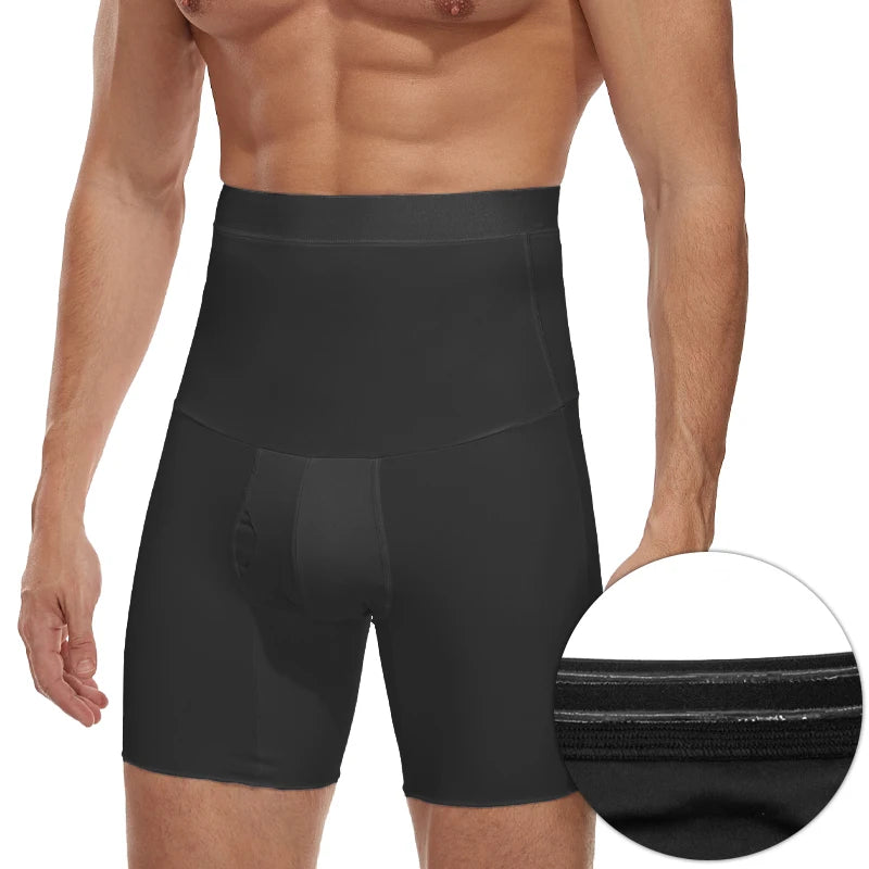 Men’s High-Waist Tummy Control Compression Boxer Shorts – Black