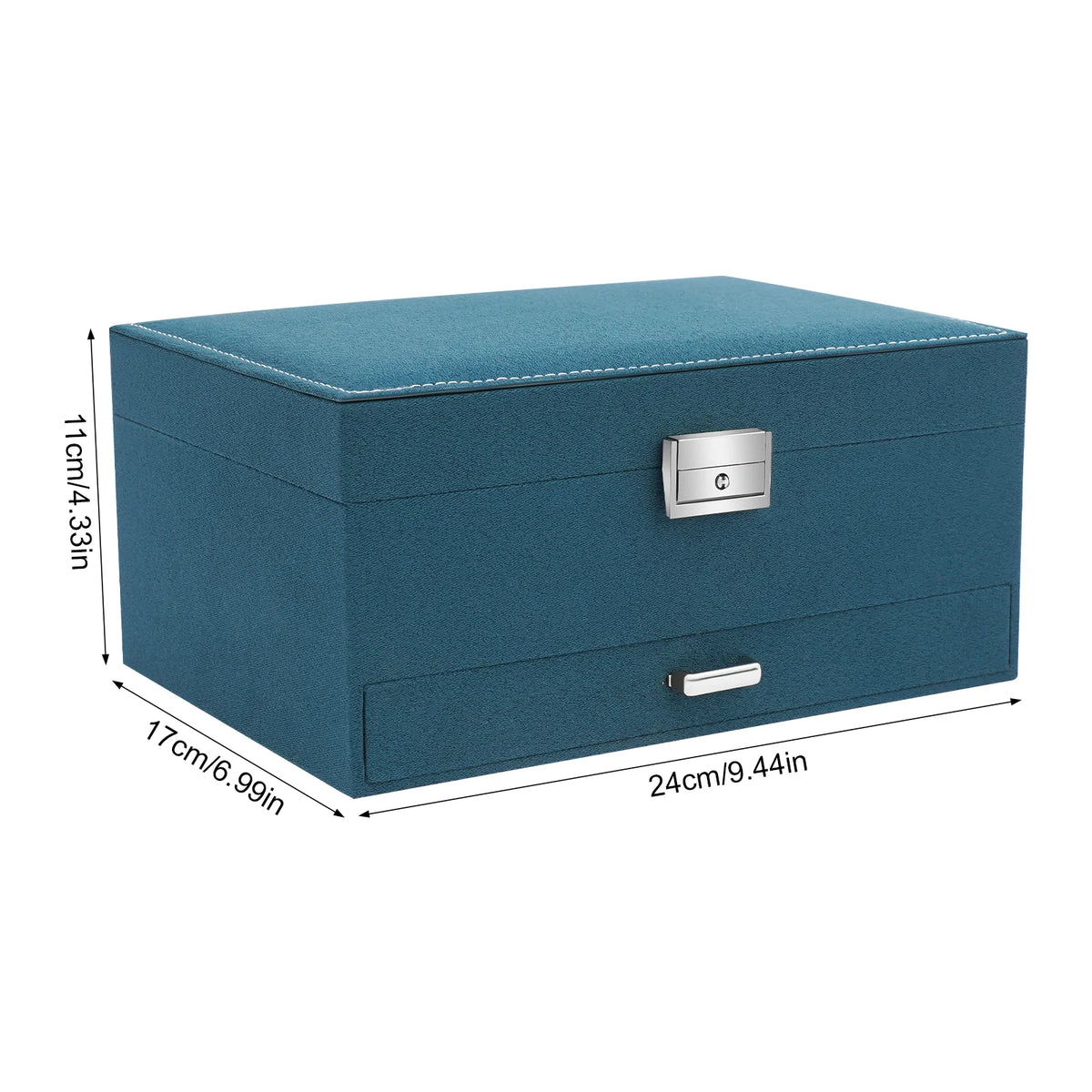 3-Tier Dark Green Suede Jewelry Box Organizer with 3 Drawers – Green
