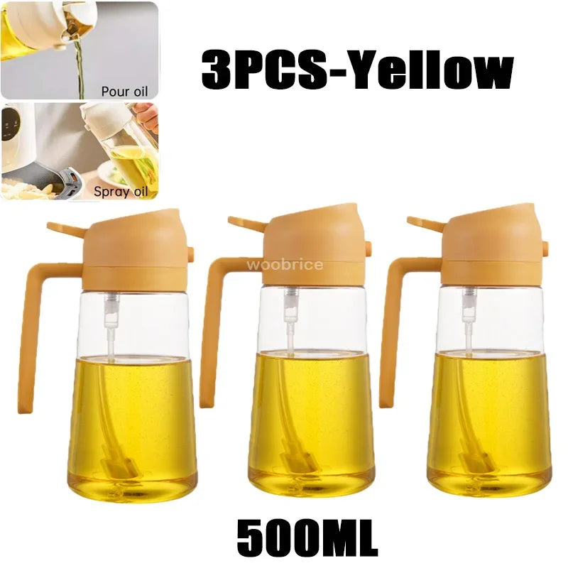 2-in-1 Kitchen Oil Spray Dispenser, 500ml Refillable Spray and Pour Bottle – 3PCS-yellow