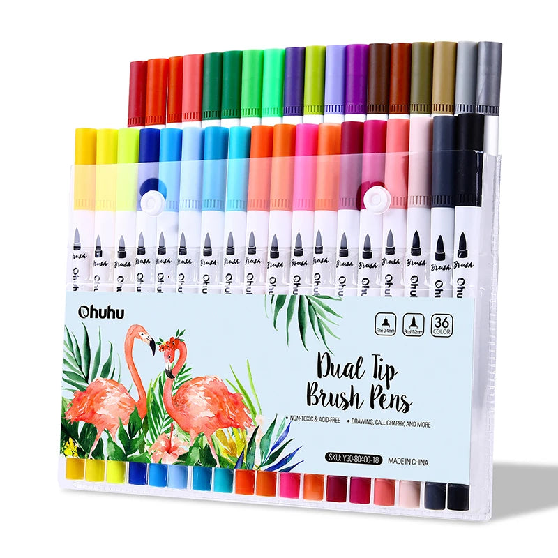 Ohuhu Dual Tip Art Markers with Brush and Fine Tips, 36–160 Colors – 36 Basic Colors
