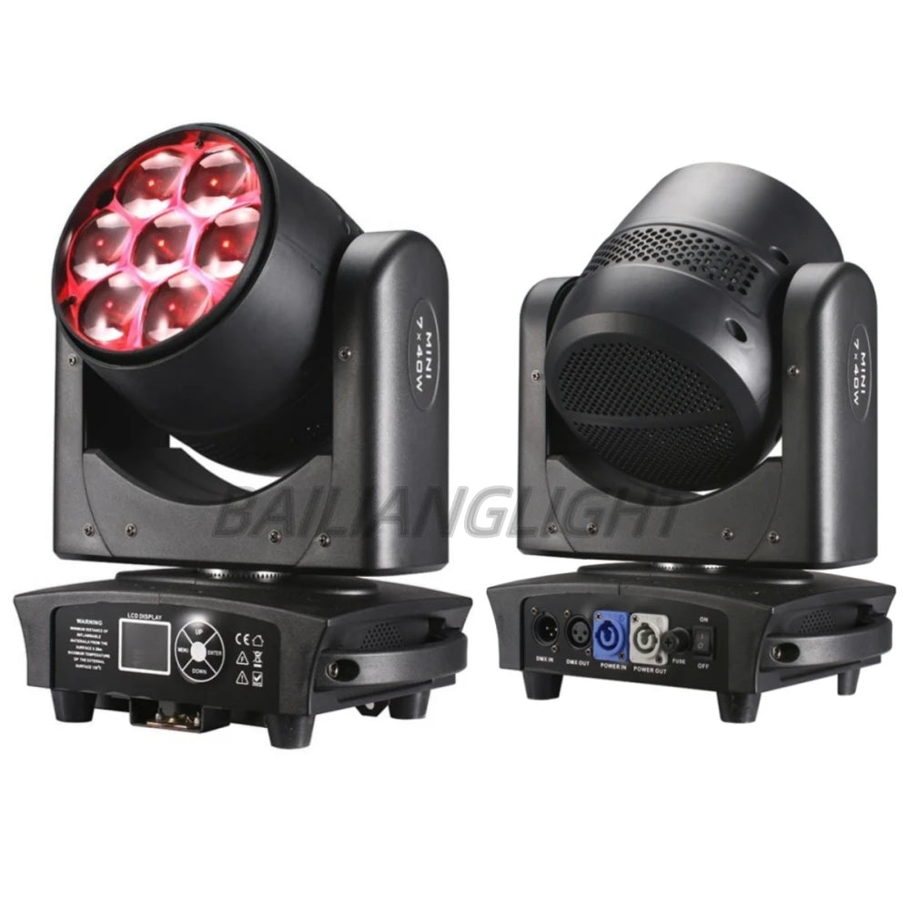 7x40W RGBW LED Moving Head Beam and Wash Light with 3-60° Zoom – 1 LIGHT