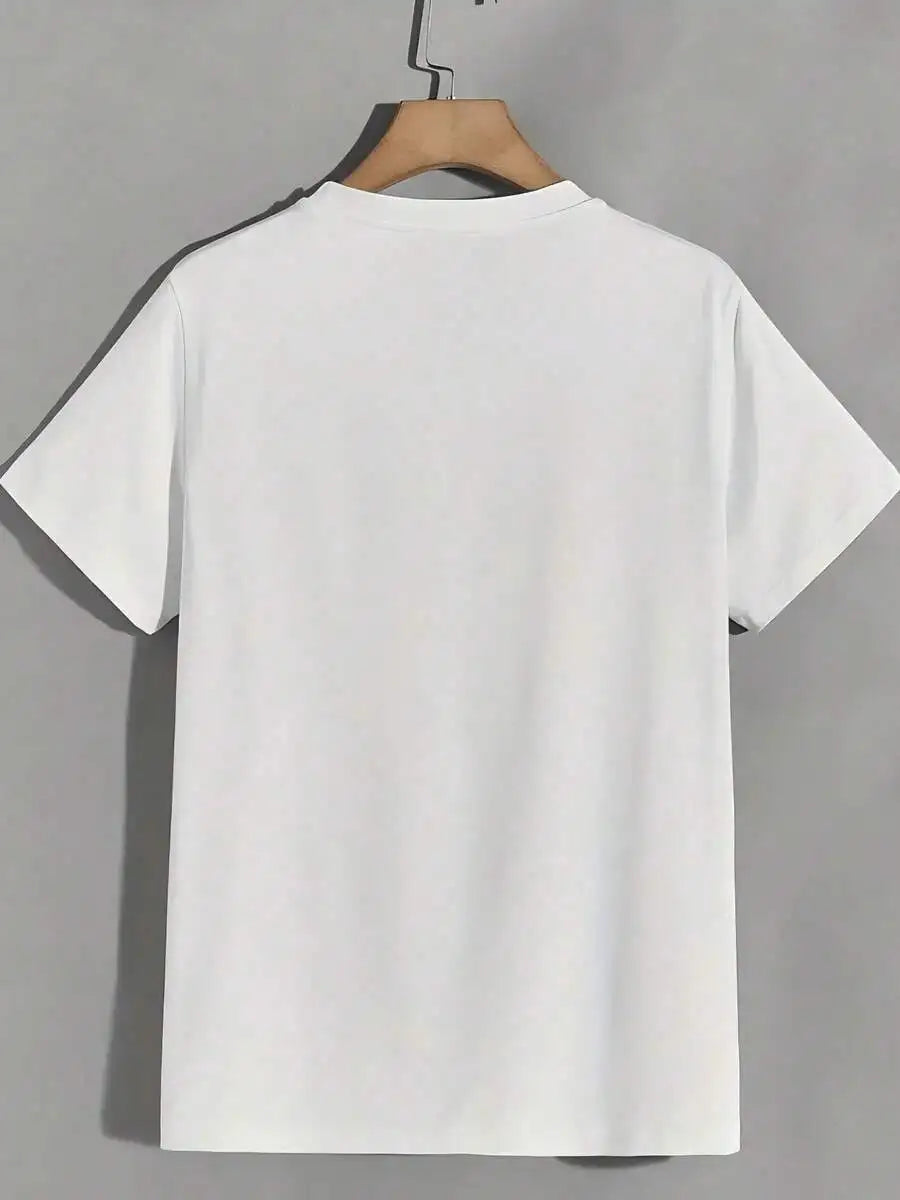 Back view of a plain white t-shirt on a hanger