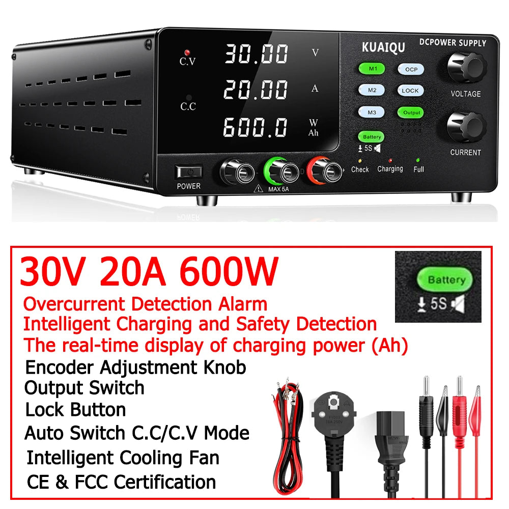 Adjustable Bench Power Supply for Battery Charging - Up to 1200W – Recharge 30V20A 600W