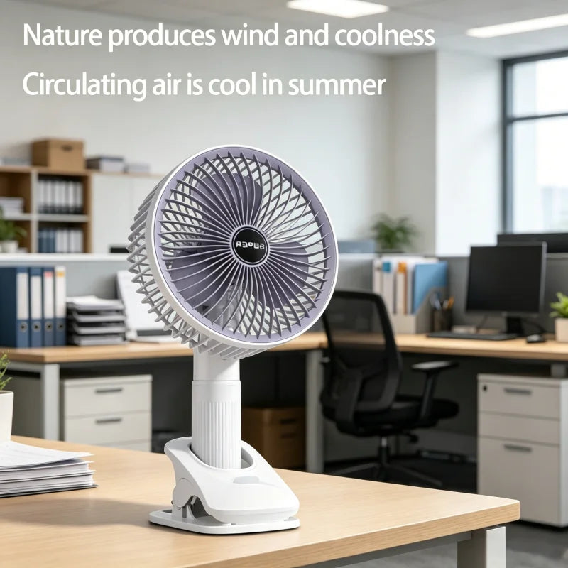 Oscillating Table Fan with Clamp and 360-Degree Tilt, 5V Rechargeable – Light Grey