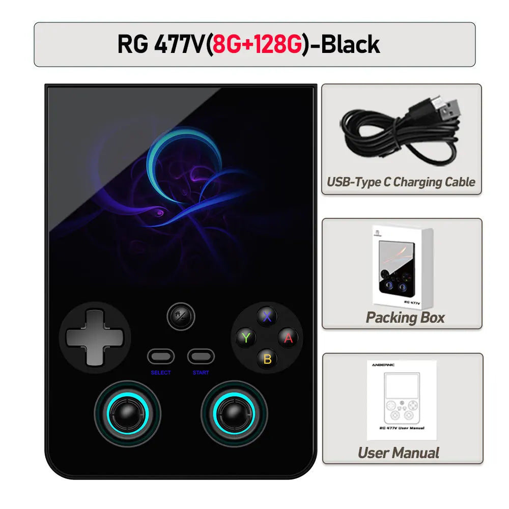 Anbernic RG477V Handheld Game Console, 4.7-inch Display, Android 14 – Black 8G 128G
