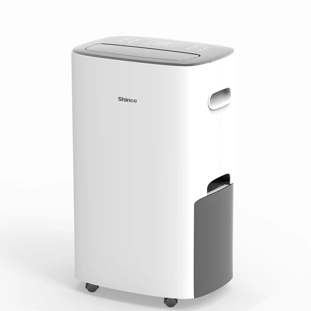 White portable home dehumidifier with digital top control panel