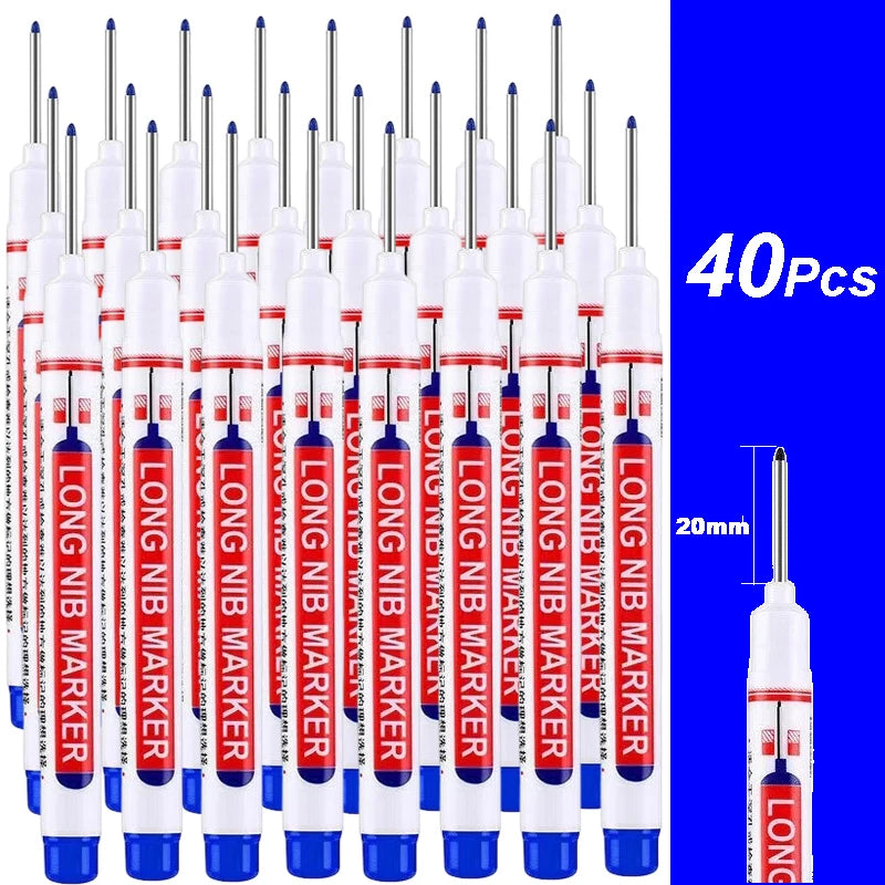 2cm Long Head Waterproof Deep Hole Marker Pens for Woodworking – Blue 40Pcs