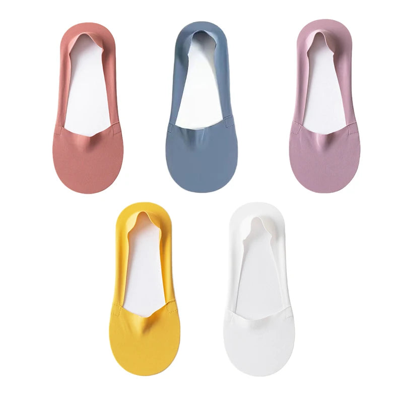 5-Pair Women's Cotton No-Show Invisible Socks with Silicone Grip – 5pairs-mix colors 2