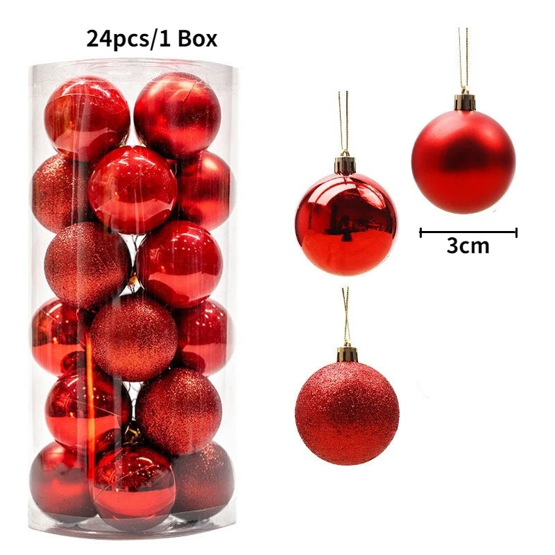 Christmas Tree Ornament Ball Set, 3cm Hanging Decorations (24/36 Pack) – 24pcs Red