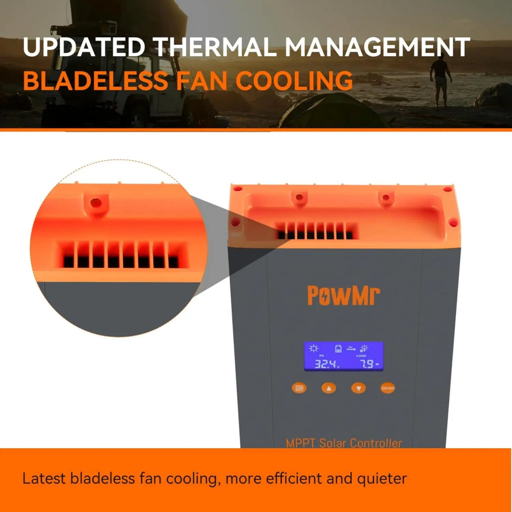 Solar charge controller with bladeless cooling fan detail