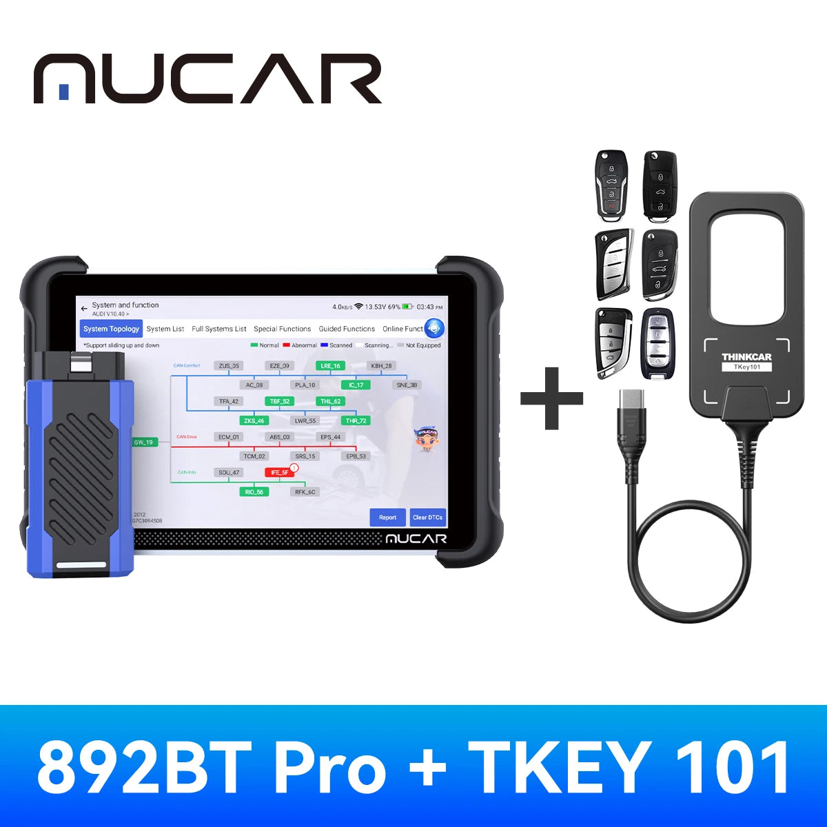Mucar 892BT Pro Automotive Diagnostic Scanner with J2534 and Topology Map – Add TKEY 101