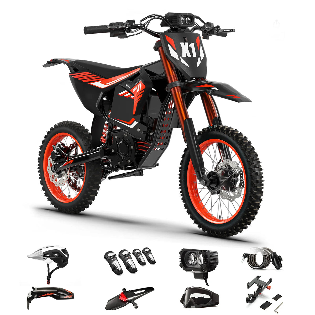 Qronge X1 Spark Electric Dirt Bike, 4500W Motor, 60V 28.8Ah Battery – Orange Set
