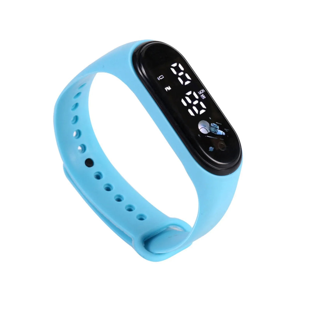 Kids Digital Sports Watch with Silicone Band and Cartoon Pattern – Sky Blue