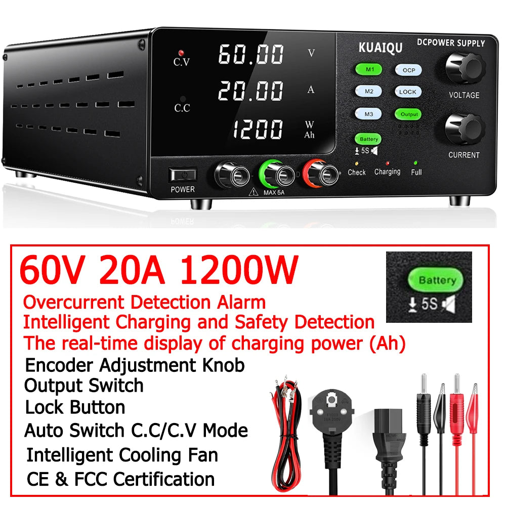Adjustable Bench Power Supply for Battery Charging - Up to 1200W – Recharge 60V20A1200W
