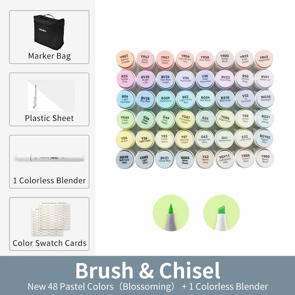 Ohuhu Honolulu Dual-Tip Alcohol Art Marker Set with Carrying Case – New 48 Pastel Colors