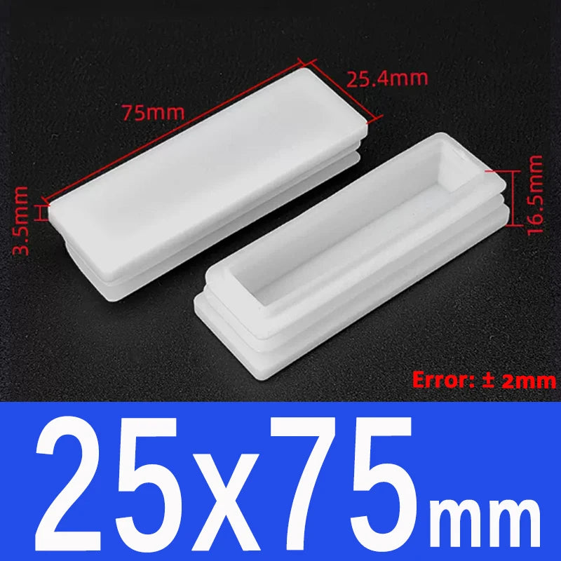 White Plastic Square/Rectangle Furniture Tube Plug End Cap – 25x75mm