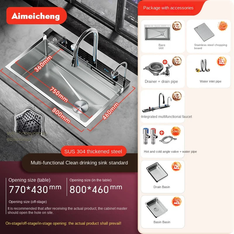 304 Stainless Steel Single Bowl Kitchen Sink with Digital Display and Faucet – 8046SILVER